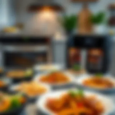 A variety of dishes made with both countertop ovens and air fryers illustrating their versatility