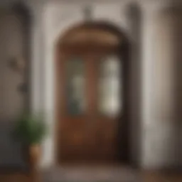 Elegant decor arrangement above a vintage doorway