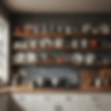 Creative display of vintage kitchenware above cabinets