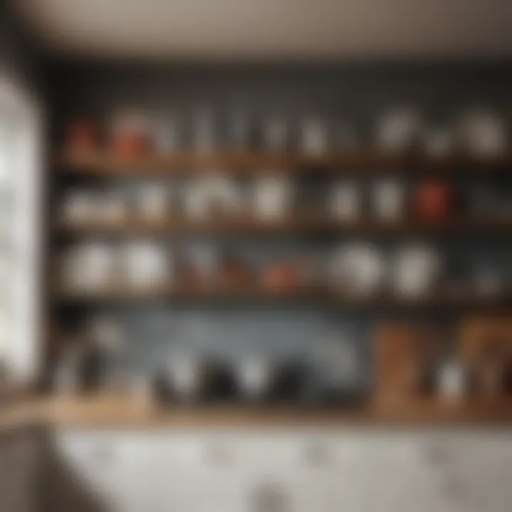 Creative display of vintage kitchenware above cabinets
