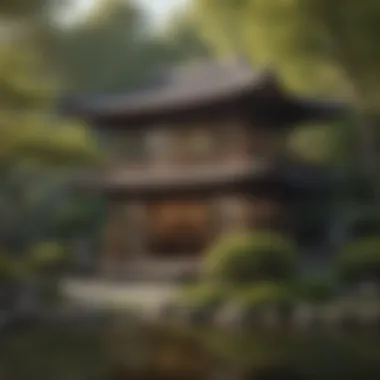 Elegant Tea House in a Serene Landscape An elegant tea house nestled within a serene landscape