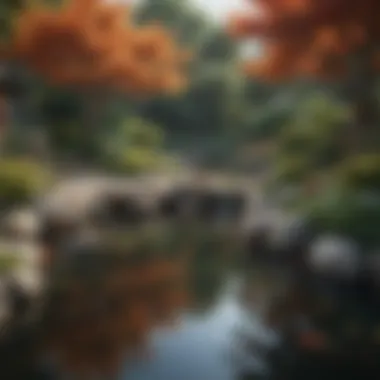 A tranquil Japanese garden featuring a koi pond