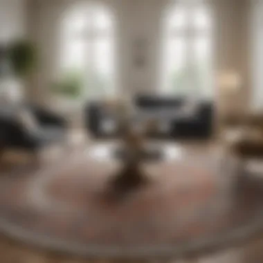 Harmonious Living Room Arrangement Elegant round table paired with a stylish rectangular rug in a modern living room.
