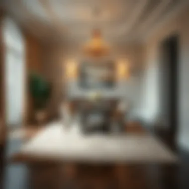 Elegant Dining Area with Area Rug Elegant dining area featuring a large area rug enhancing decor