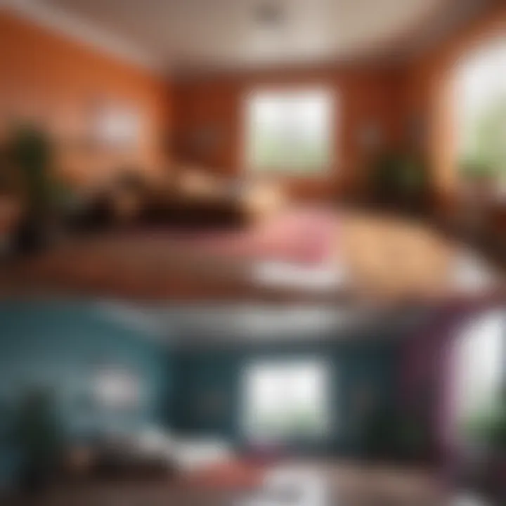 Before and after visualization of a room with color transformation