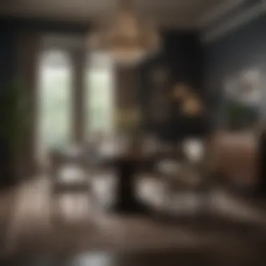 Sophistication in Design Sophisticated dining setup with a dark wood table and light-colored rug