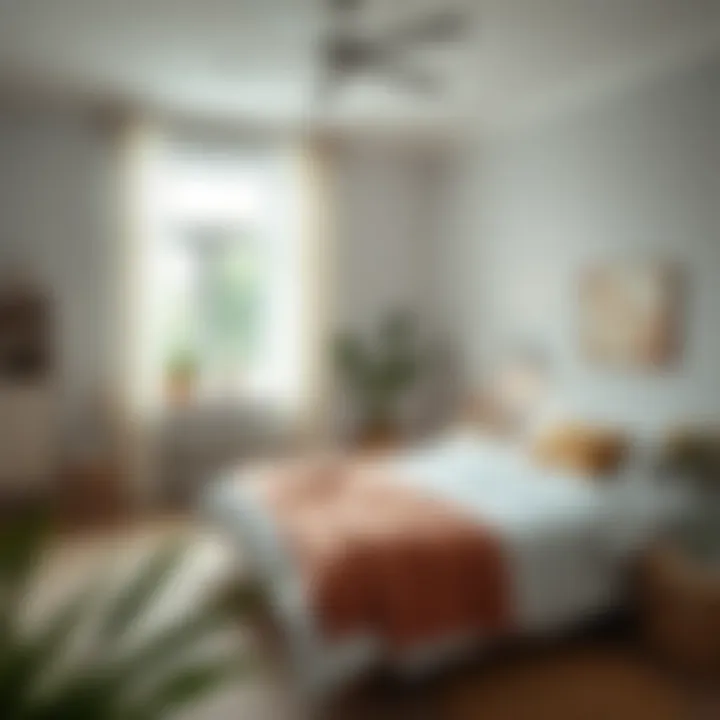 A tranquil bedroom with minimal decorations and tidy surroundings