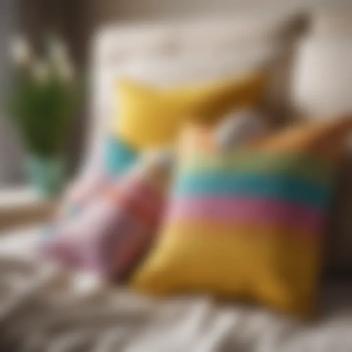 Colorful Easter-themed throw pillows and textiles