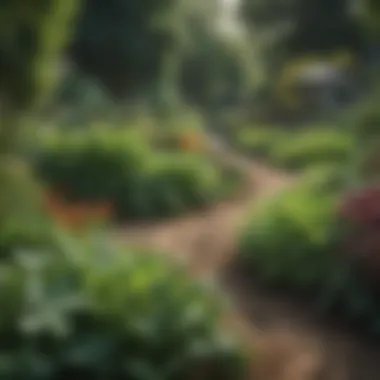 Thriving Vegetable Garden with Sustainable Practices A thriving vegetable garden using sustainable gardening practices with no weeds in sight