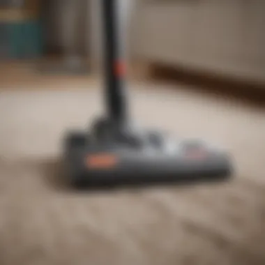 Vacuuming for Clean Rugs A clean area rug with a vacuum cleaner on top, demonstrating upkeep