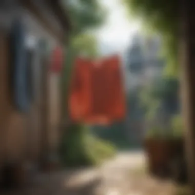 Fresh clothing hanging to dry outdoors