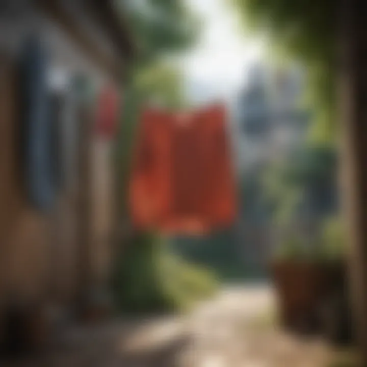 Fresh clothing hanging to dry outdoors