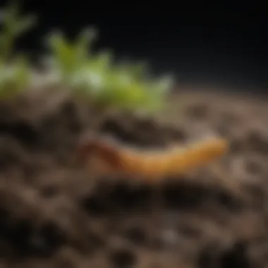 Fungus Gnat Larvae in Soil Close-up of fungus gnat larvae in soil
