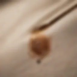 A close-up view of a coffee stain on a light-colored fabric