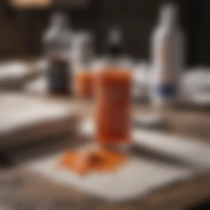 Various household items arranged for cleaning fabric stains.