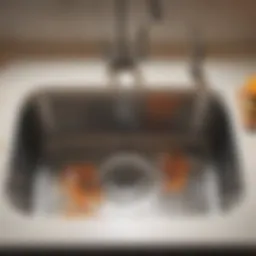 Close-up of a kitchen sink with garbage disposal unit