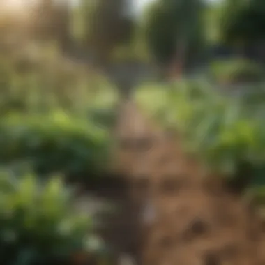 An aerial view of a drip irrigation system in a vegetable garden