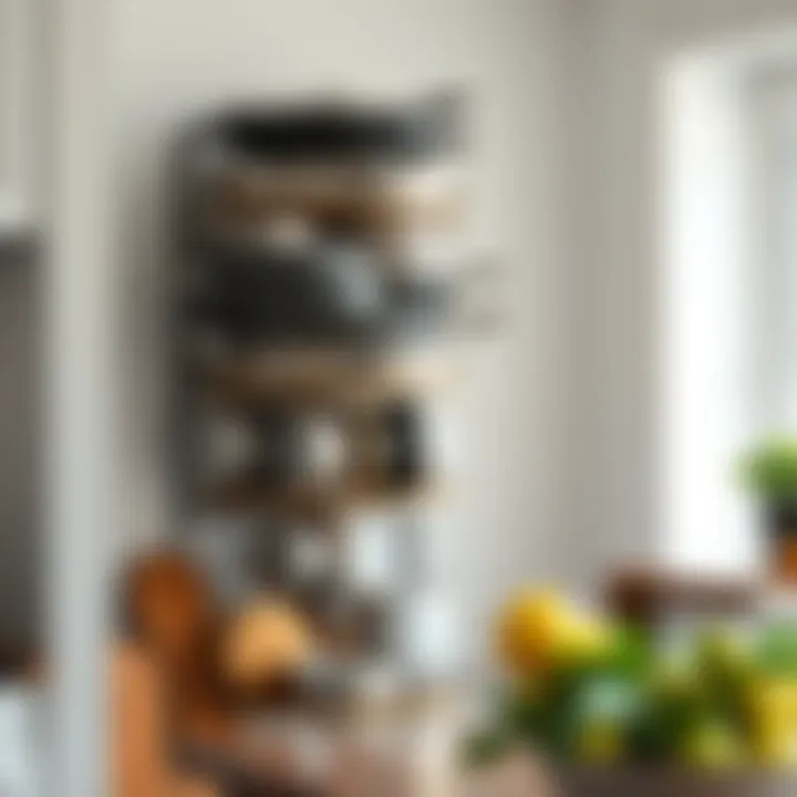 Maximizing Vertical Space Vertical storage unit strategically holding pans