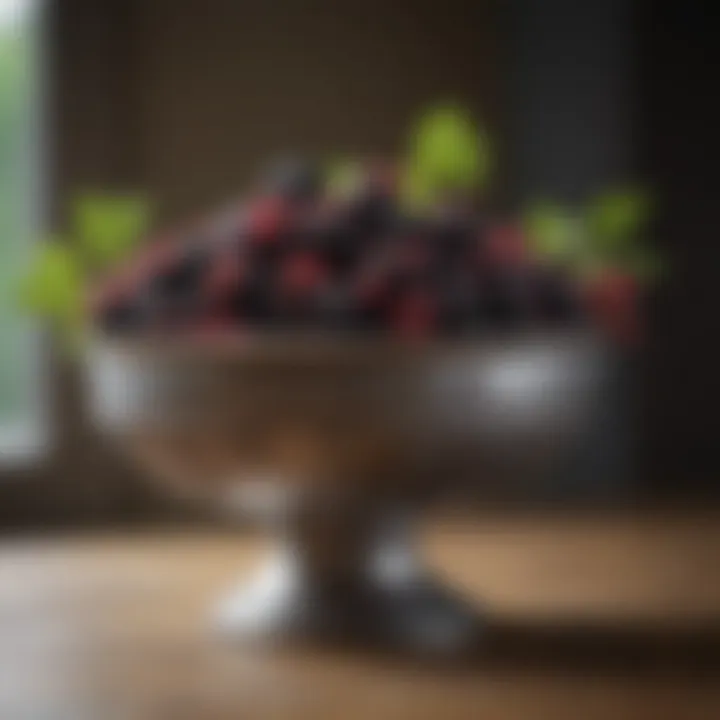 Elderberries displayed artistically in a decorative bowl