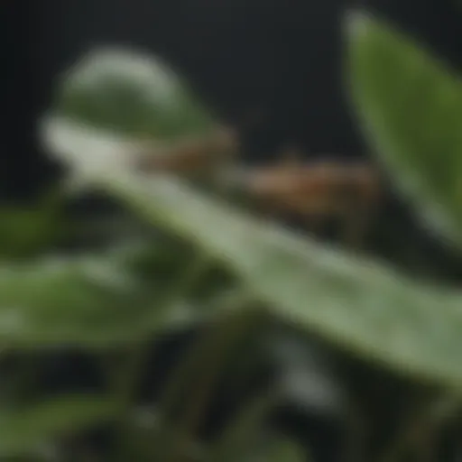 Close-up view of gnats on a plant leaf