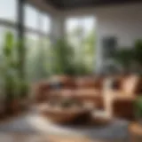 A cozy living room with indoor plants that naturally increase humidity levels