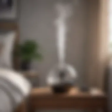 Stylish Humidifier in Modern Bedroom A stylish humidifier placed in a modern bedroom enhancing air quality