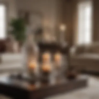 Elegant Fragrance Elements in Living Room Decor A beautifully arranged living room featuring elegant candles and diffusers, exuding a warm ambiance.