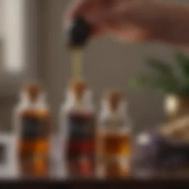 Artful Selection of Essential Oils for Home Fragrance A close-up of a hand pouring essential oils into a diffuser, symbolizing the art of scent selection.