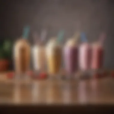 Diverse Milkshake Variations A colorful display of milkshake variations in different flavors