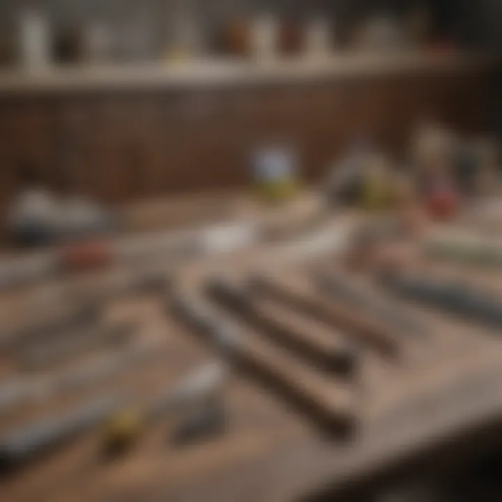 Tools and materials laid out for cabinet painting