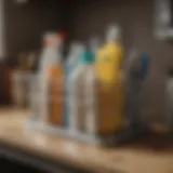 A well-organized cleaning caddy filled with various supplies
