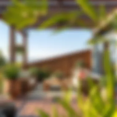 An outdoor space featuring complementary design elements with a brown deck