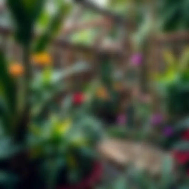 Artistic display of rain chains in a lush garden setting