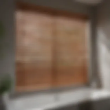 Rustic wooden blinds providing privacy in a cozy bathroom