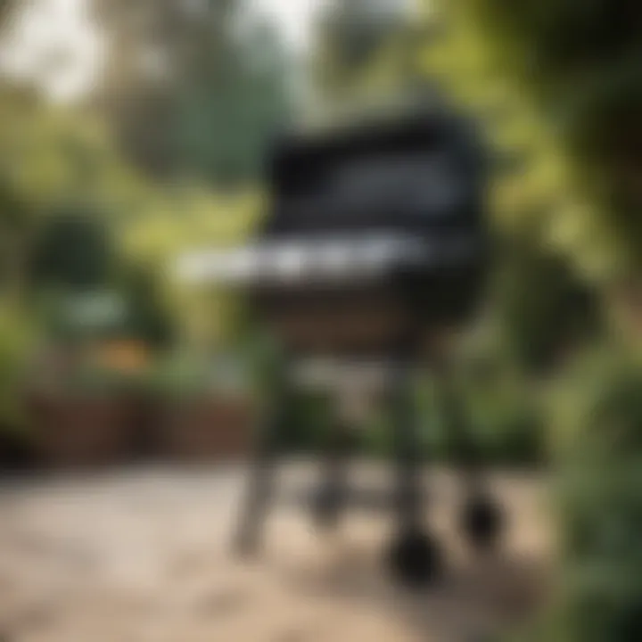 Elegant BBQ gas grill showcased in a lush backyard setting