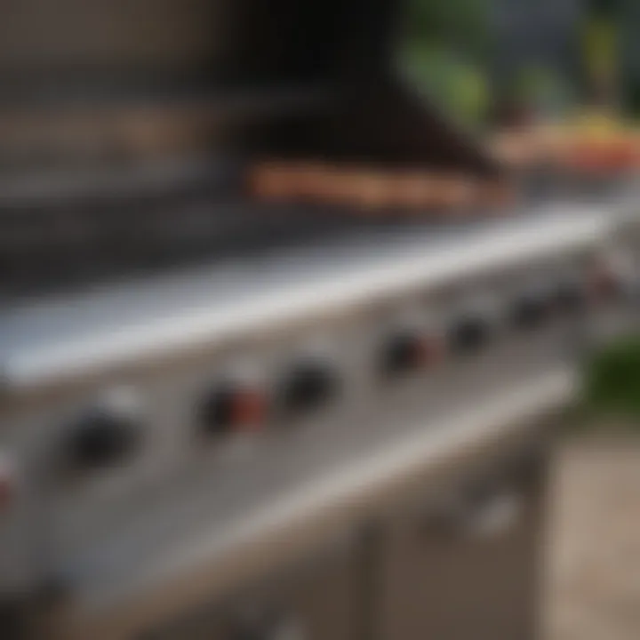 Close-up of BBQ gas grill features and controls