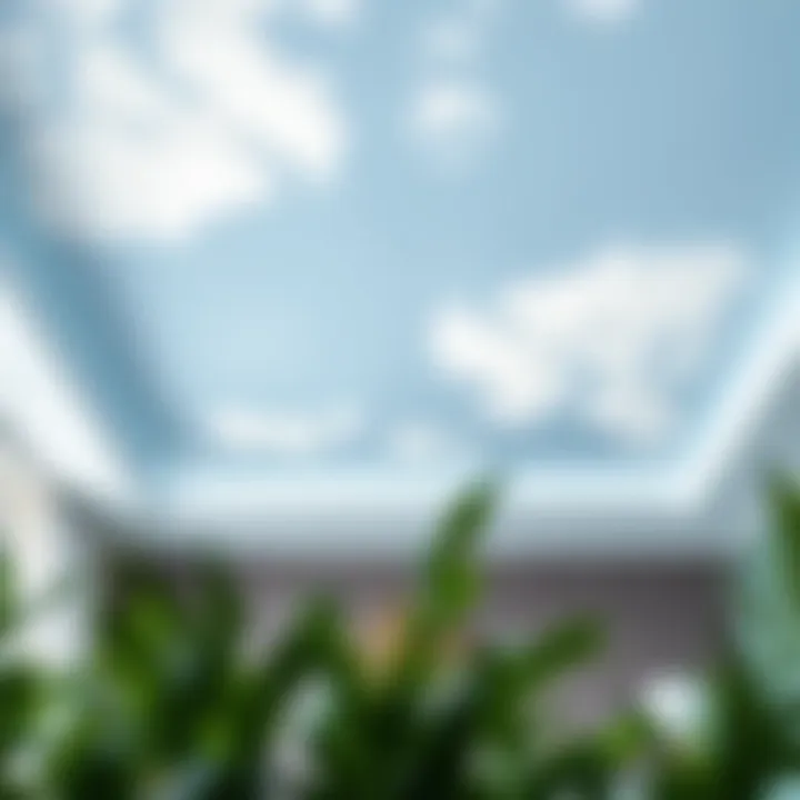 Sky-inspired soft blue ceiling with white clouds