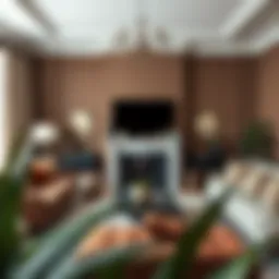 Elegant living room painted in warm brown tones