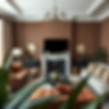 Elegant living room painted in warm brown tones