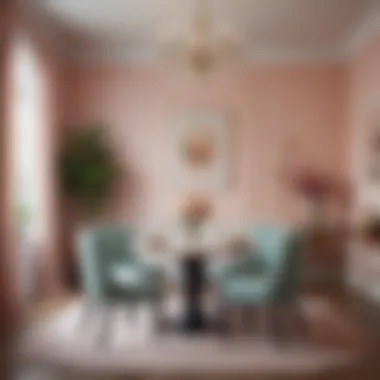 Elegant dining area adorned with soft pastel colors