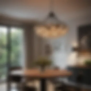 Pendant Chandelier in Dining Space A beautifully designed pendant chandelier illuminating a cozy dining space