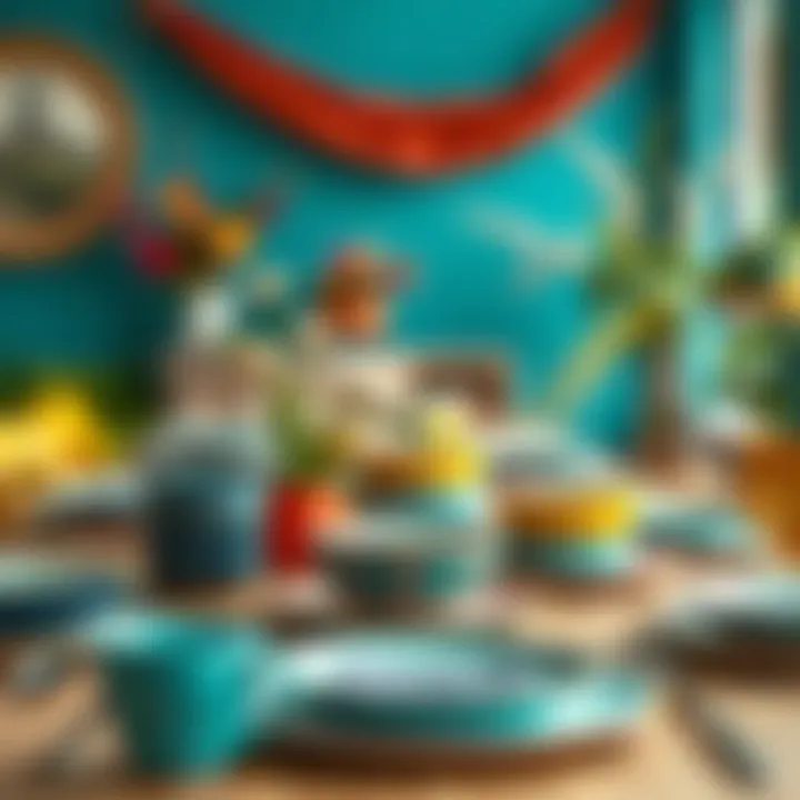 Colorful table setting featuring Chrissy Teigen's dish set