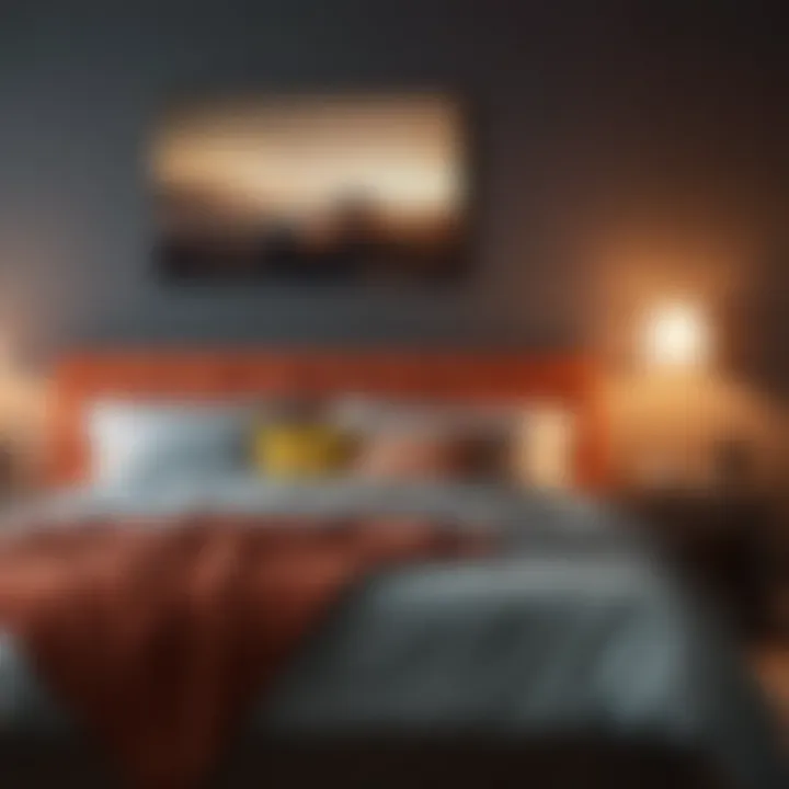 A cozy bedroom showcasing trending color palettes for furniture arrangement.