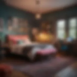 A vibrant teenage room featuring eclectic decor elements
