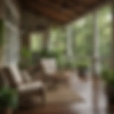 Serene Outdoor Living with Country Charm Inviting porch scene with classic country furniture and greenery