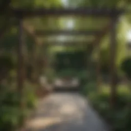 Lush garden with a vibrant pergola providing shade