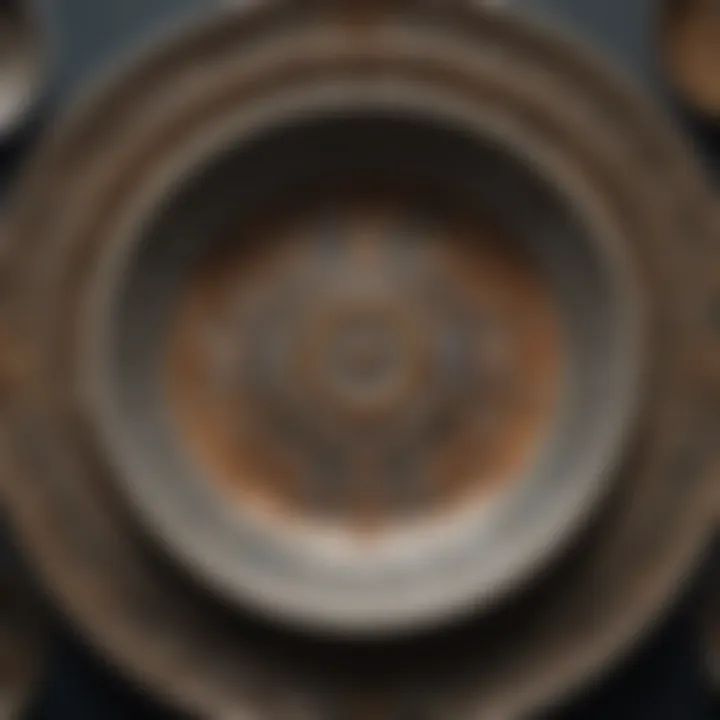 Close-up view of intricate patterns on vintage decorative plates