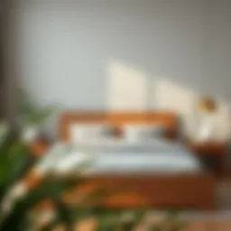 Elegant solid wood bed frame showcasing natural grains