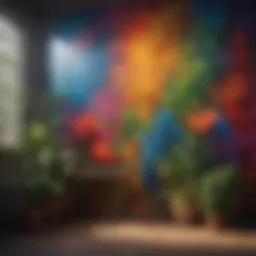 Intricate wall mural showcasing vibrant colors and patterns