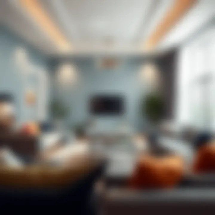 Bright living room with gray and vibrant color contrasts